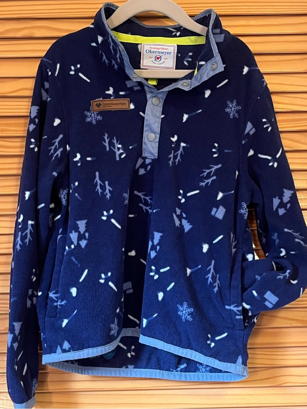 Obermeyer Kids' Navy Blue Boulder Fleece Winter Print Pullover Jacket L